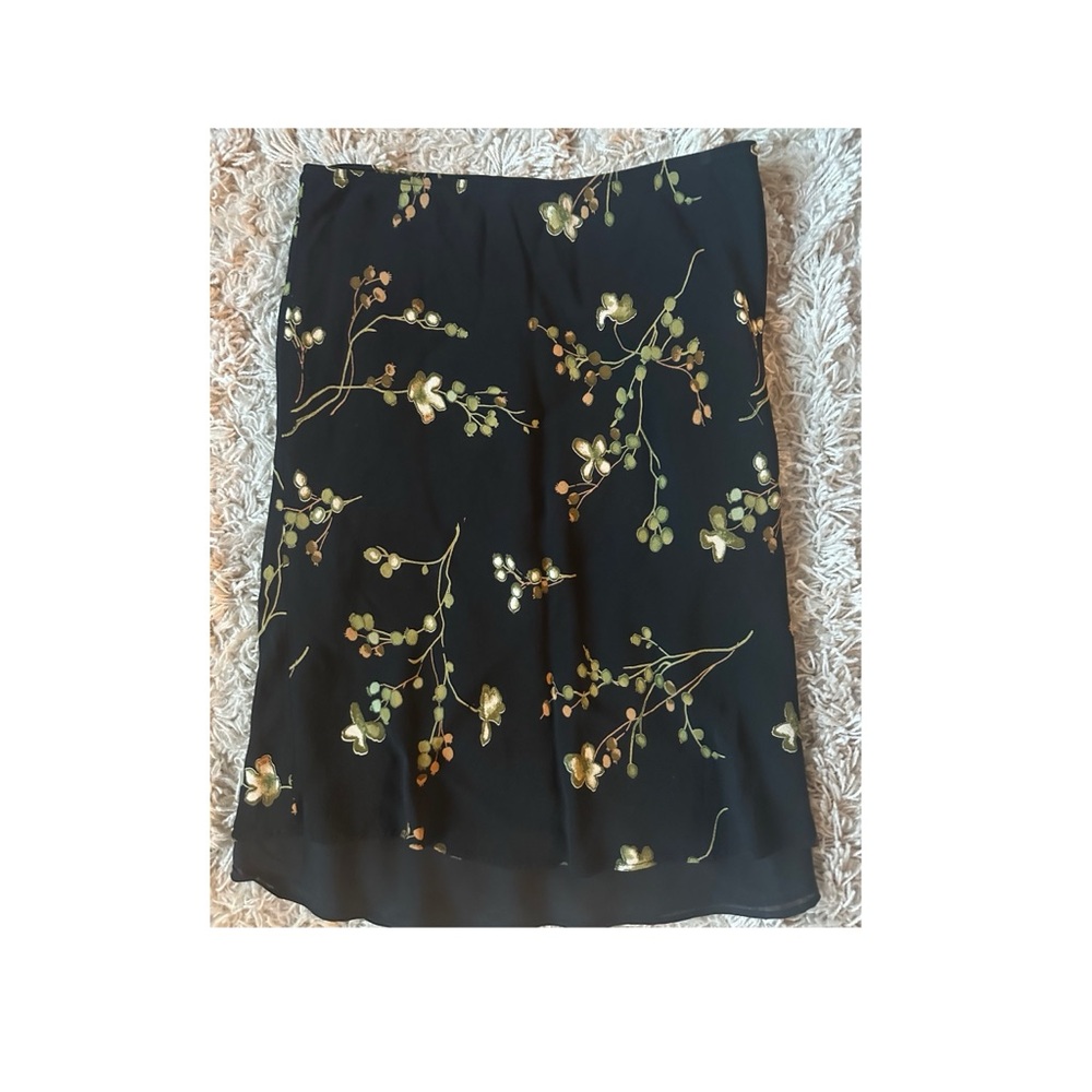 Vintage Lapis Knee Length Floral Skirt